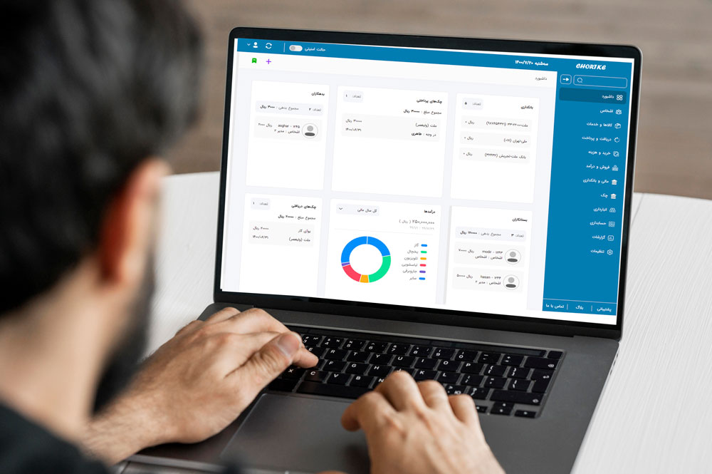داشبورد نرم افزار حسابداری چرتکه